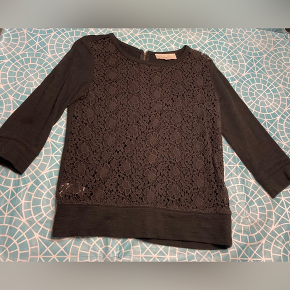 LOFT Tops - 💛TODAY***$15***Loft black long sleeved shirt with sheer lace front.